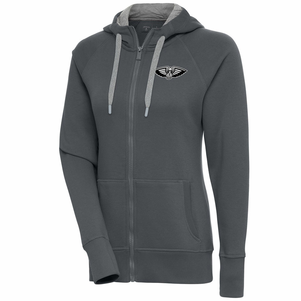New Orleans Pelicans Antigua Women's Brushed Metallic Victory Full-Zip Hoodie - Charcoal sale