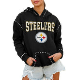 Gameday Couture Women's Oversized Catch the Vibe Studded Pullover Hoodie - Pittsburgh Steelers Hoodies