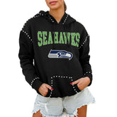 Gameday Couture Women's Oversized Catch the Vibe Studded Pullover Hoodie - Seattle Seahawks Hoodies