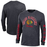 NHL Chicago Blackhawks Champion Multi-Logo Tri-Blend Long Sleeve T-Shirt