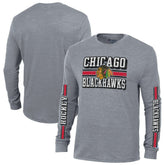 NHL Chicago Blackhawks Champion Tri-Blend Dual-Stripe Long Sleeve T-Shirt