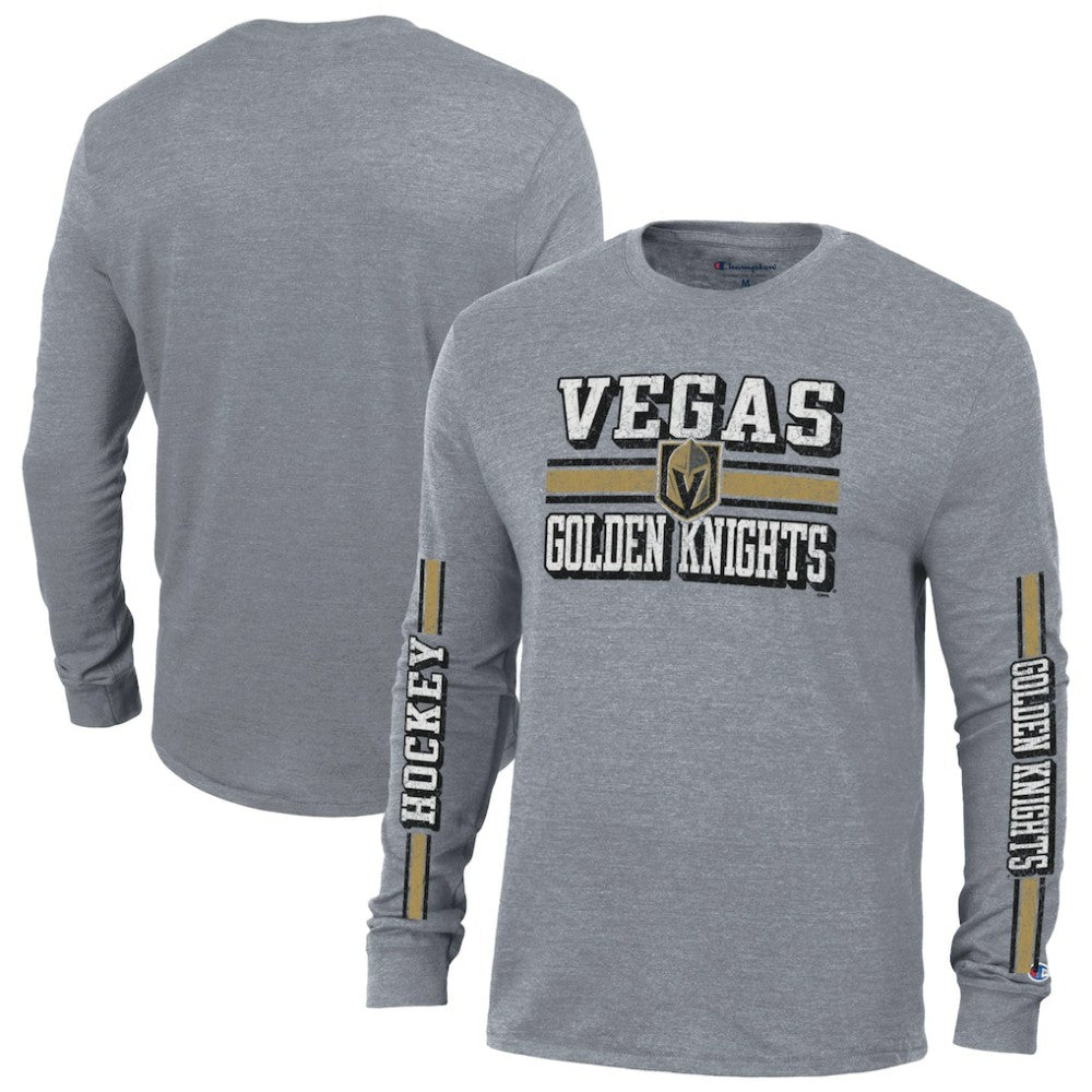 NHL Vegas Golden Knights Champion Tri-Blend Dual-Stripe Long Sleeve T-Shirt