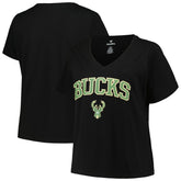 Milwaukee Bucks Profile Women's Plus Size Arch Over Logo V-Neck T-Shirt