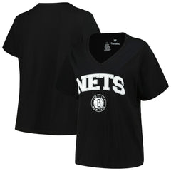 Brooklyn Nets Profile Women's Plus Size Arch Over Logo V-Neck T-Shirt