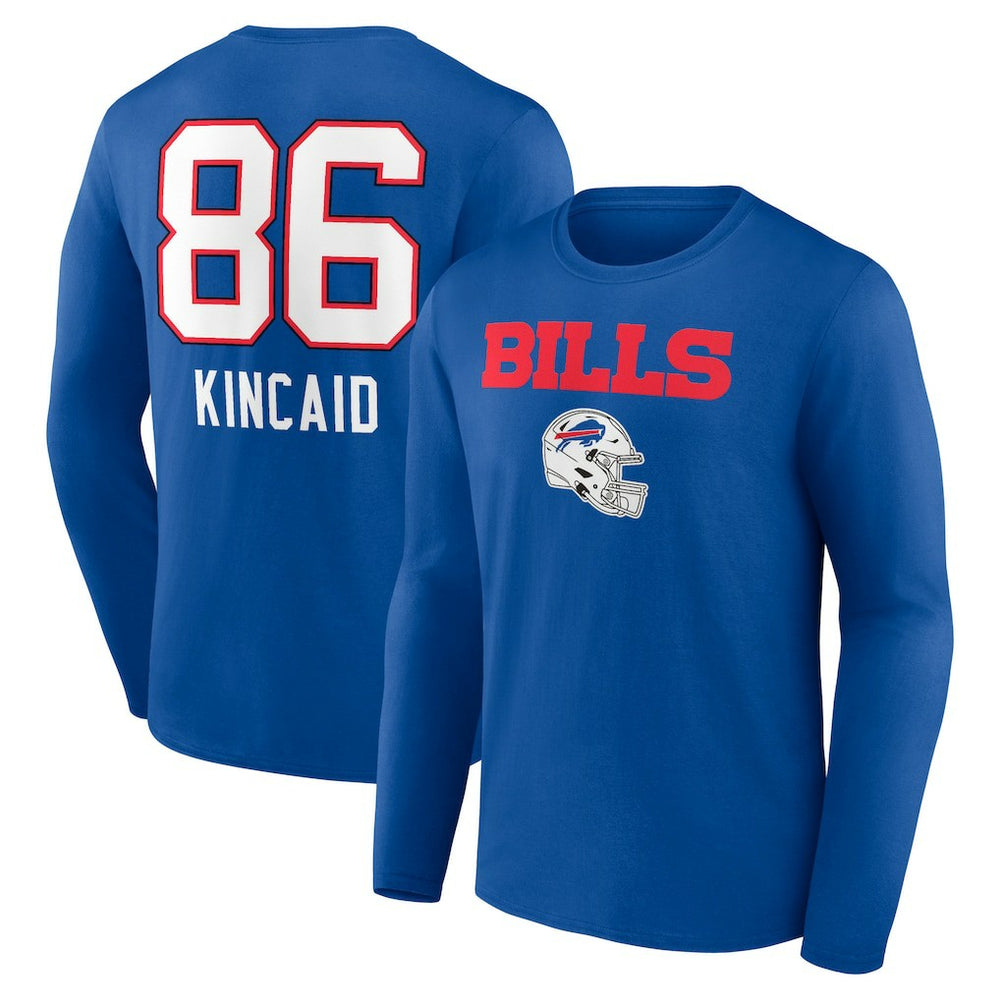 Dalton Kincaid Team Wordmark Player Name & Number Long Sleeve T-Shirt - Buffalo Bills T-shirts