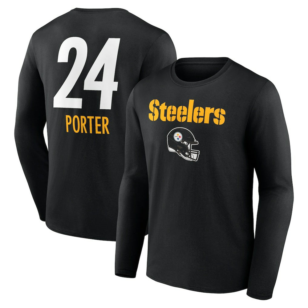 Joey Porter Jr. Team Wordmark Player Name & Number Long Sleeve T-Shirt - Pittsburgh Steelers T-shirts