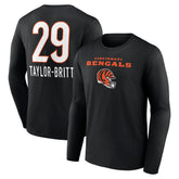 Cam Taylor-Britt Team Wordmark Player Name & Number Long Sleeve T-Shirt - Cincinnati Bengals T-shirts