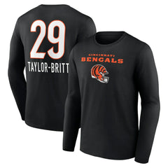 Cam Taylor-Britt Team Wordmark Player Name & Number Long Sleeve T-Shirt - Cincinnati Bengals T-shirts