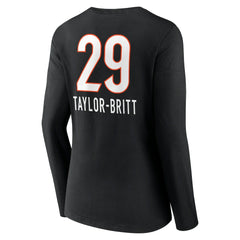Cam Taylor-Britt Women's Team Wordmark Player Name & Number Long Sleeve V-Neck T-Shirt - Cincinnati Bengals T-shirts
