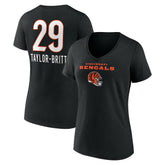 Cam Taylor-Britt Women's Team Wordmark Player Name & Number V-Neck T-Shirt - Cincinnati Bengals T-shirts