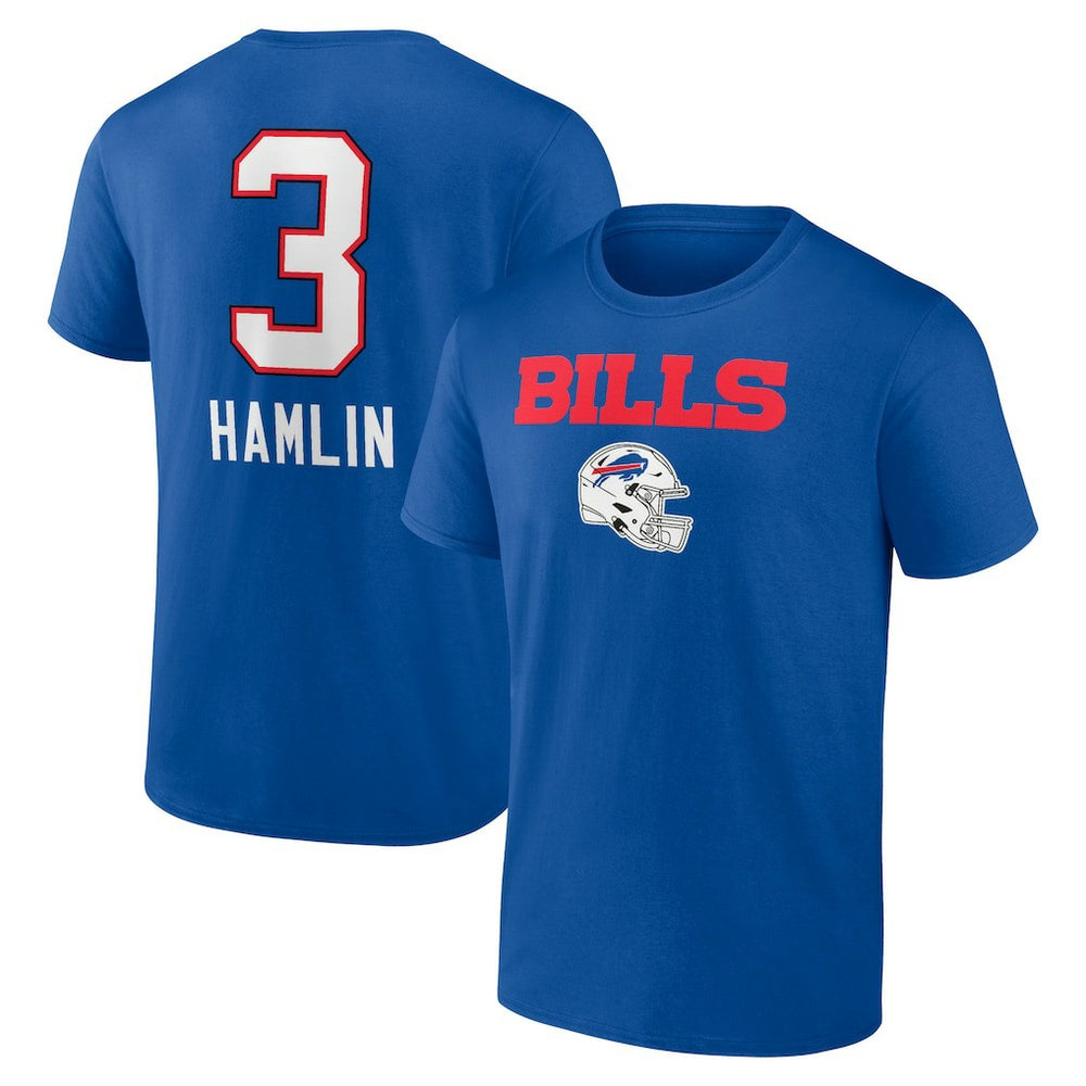 Damar Hamlin Team Wordmark Player Name & Number T-Shirt - Buffalo Bills T-shirts