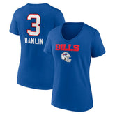 Damar Hamlin Women's Team Wordmark Player Name & Number V-Neck T-Shirt - Buffalo Bills T-shirts