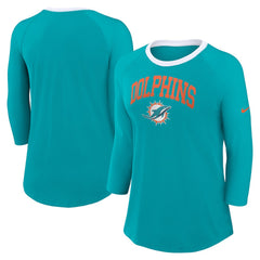 Women's 3/4 Sleeve Raglan Fashion Top - Miami Dolphins Tops