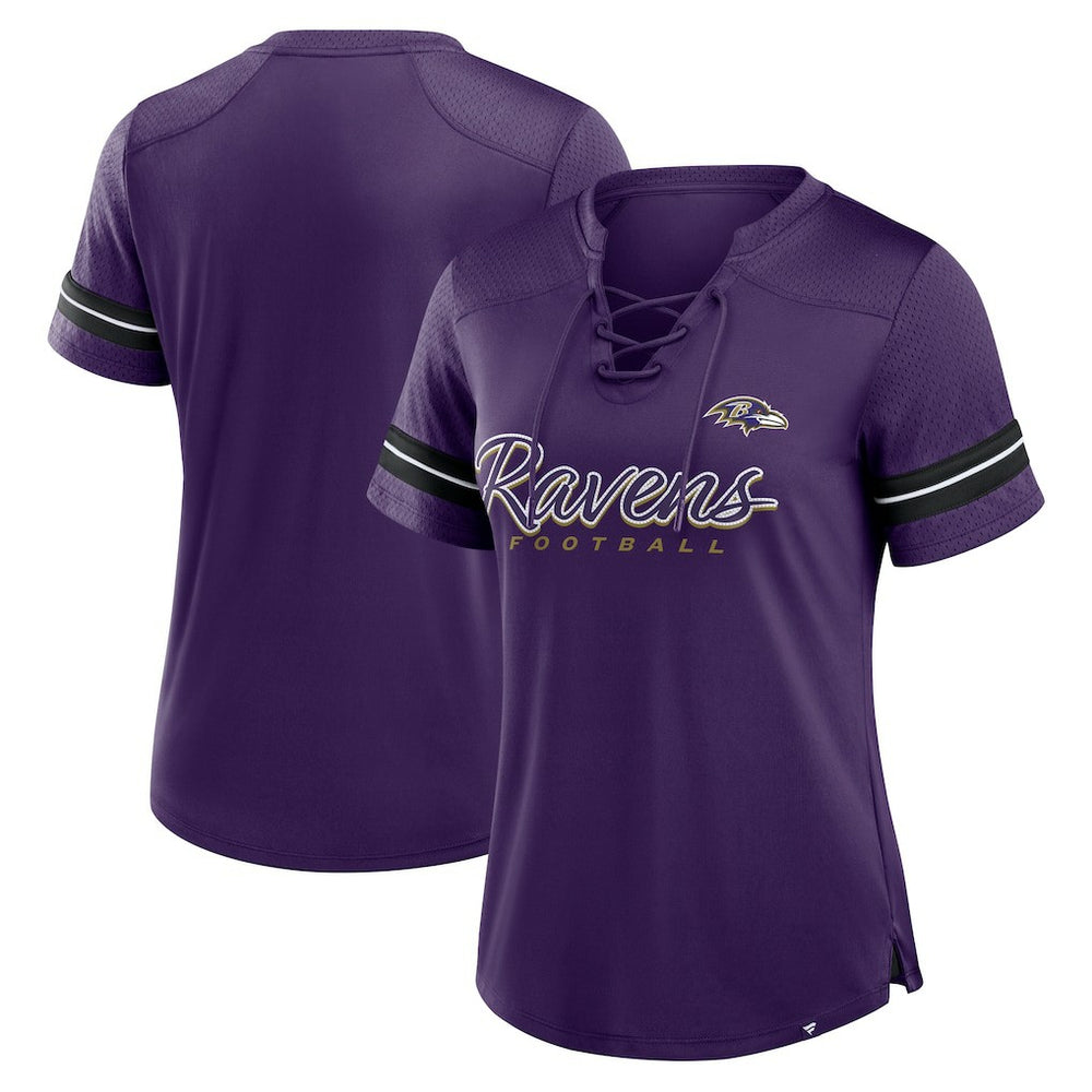 Women's Play Script Lace-Up T-Shirt - Baltimore Ravens T-shirts