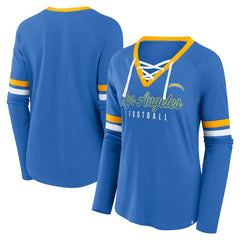Women's Won and Done Lace-Up Long Sleeve Fashion Top - Los Angeles Chargers Tops