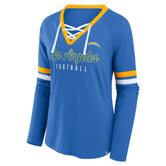 Women's Won and Done Lace-Up Long Sleeve Fashion Top - Los Angeles Chargers Tops