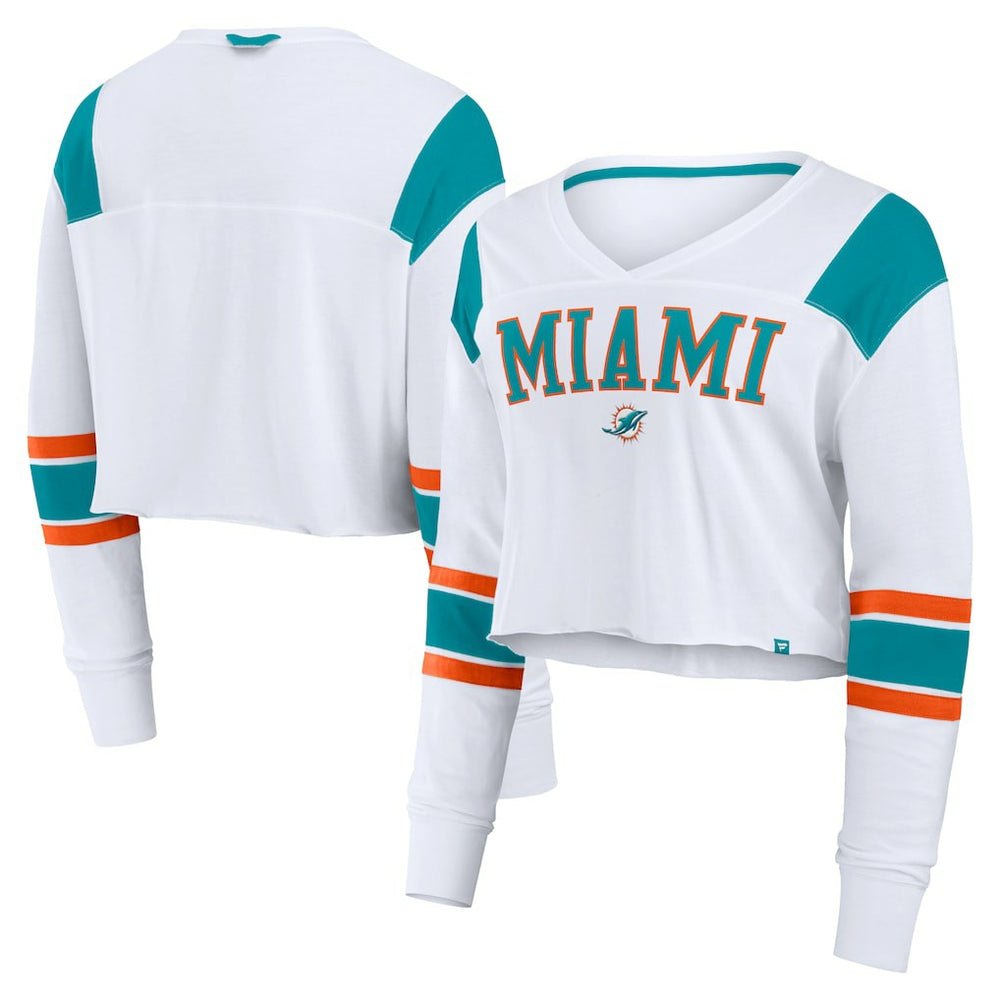 Women's Stretch Cropped Fashion Long Sleeve T-Shirt - Miami Dolphins T-shirts