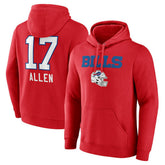 Josh Allen Team Wordmark Player Name & Number Pullover Hoodie - Buffalo Bills Hoodies