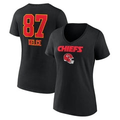 Travis Kelce Women's Team Wordmark Player Name & Number V-Neck T-Shirt - Kansas City Chiefs T-shirts