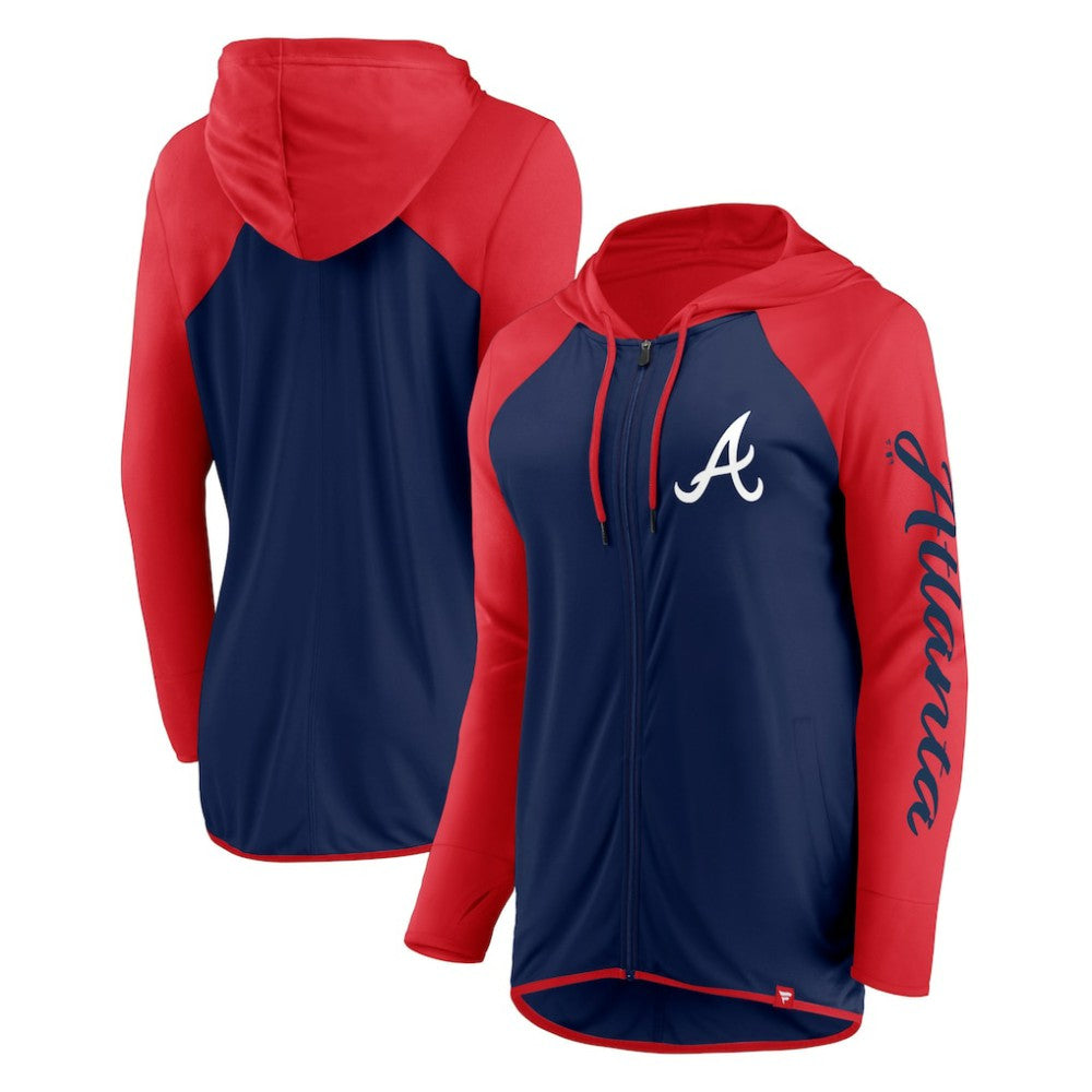 Navy/Red Atlanta Braves Fanatics Women's Script Sleeve Full-Zip Hoodie