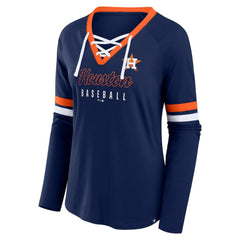 Navy Houston Astros Fanatics Women's Won & Done Raglan Lace-Up Long Sleeve T-Shirt