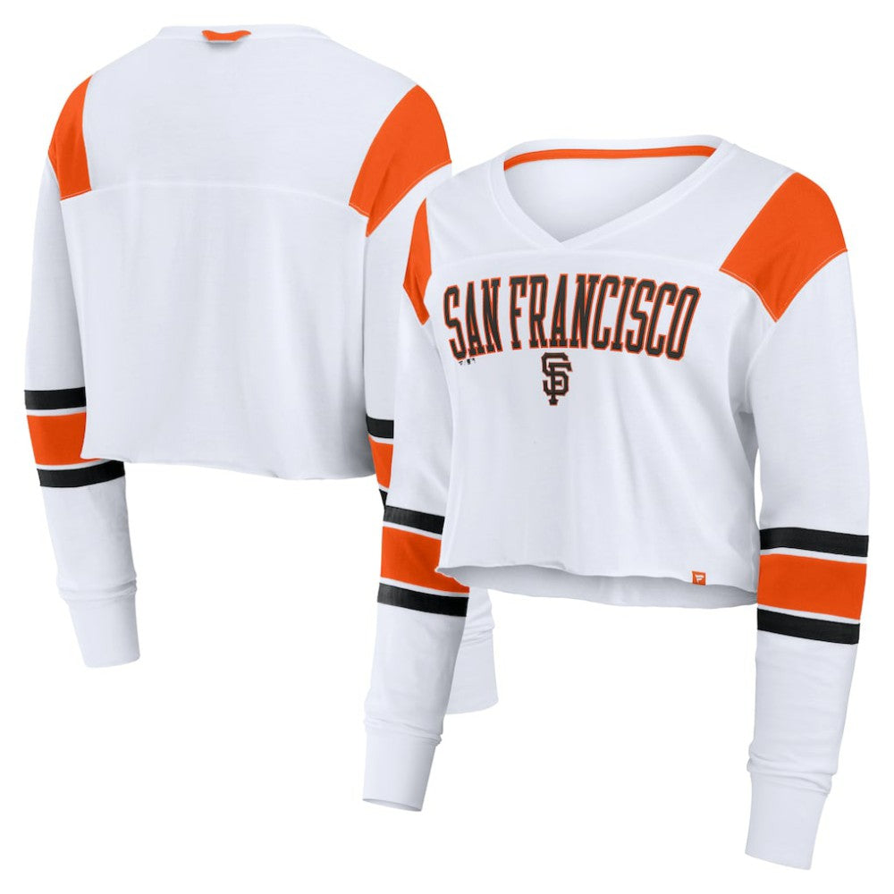 White San Francisco Giants Fanatics Women's Stretch Cropped Fashion Long Sleeve T-Shirt