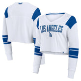 White Los Angeles Dodgers Fanatics Women's Stretch Cropped Fashion Long Sleeve T-Shirt