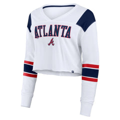 White Atlanta Braves Fanatics Women's Stretch Cropped Fashion Long Sleeve T-Shirt