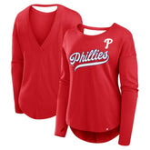 Red Philadelphia Phillies Fanatics Women's Core Boat Neck Long Sleeve T-Shirt