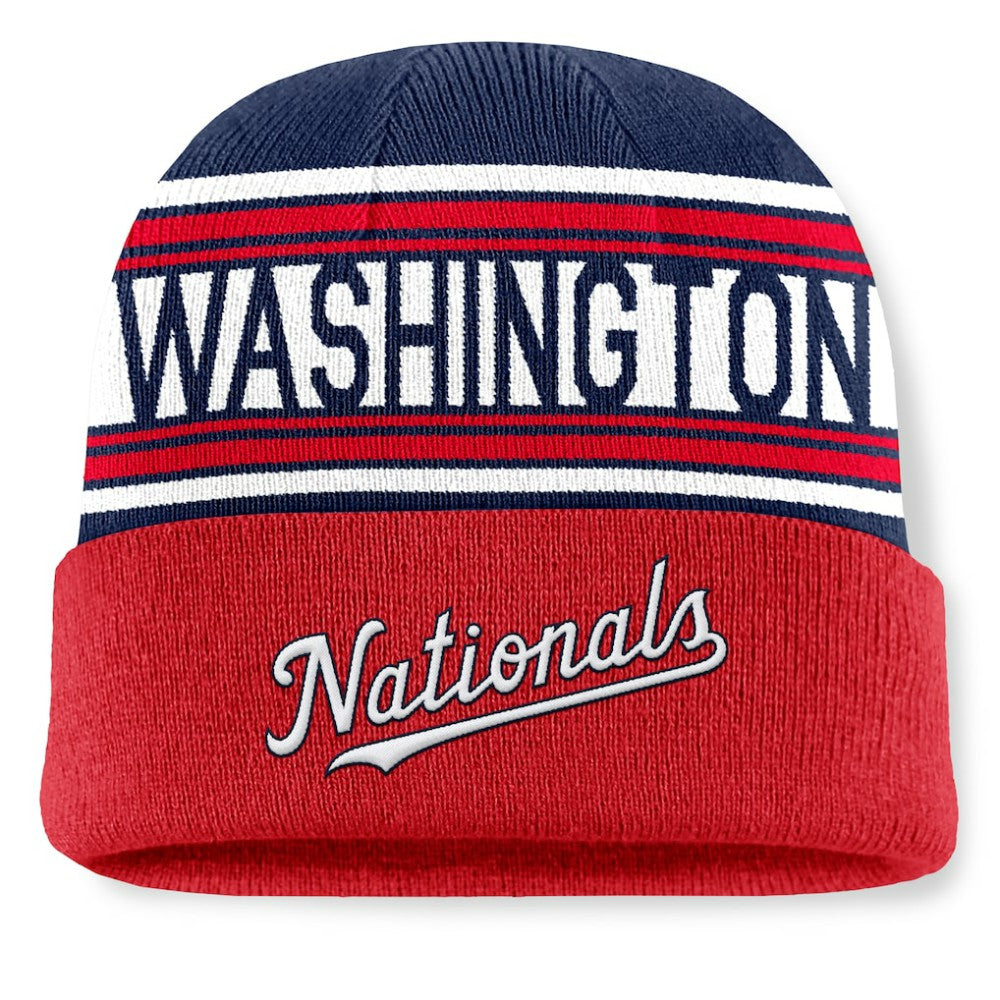 Red Washington Nationals Fanatics Fundamental Team Stripe Cuffed Knit Hat