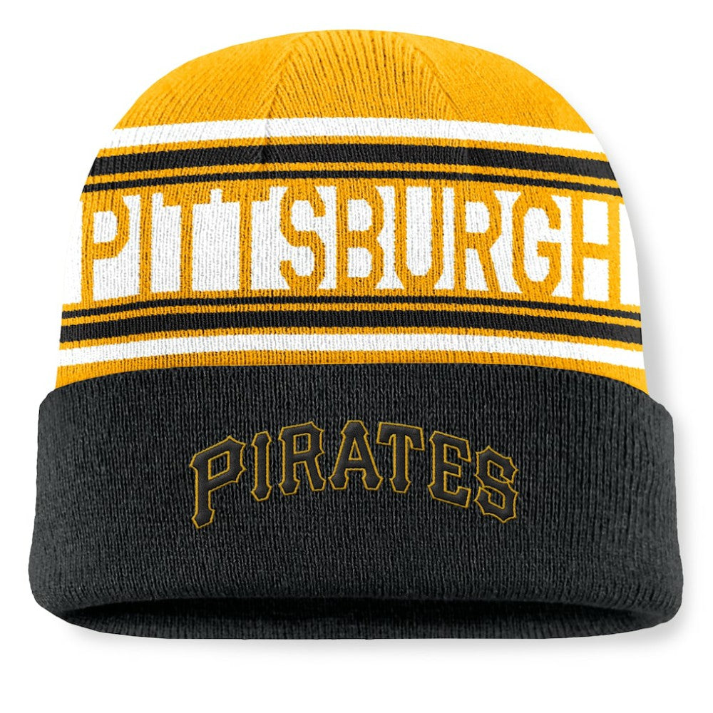 Black Pittsburgh Pirates Fanatics Fundamental Team Stripe Cuffed Knit Hat