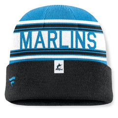 Black Miami Marlins Fanatics Fundamental Team Stripe Cuffed Knit Hat