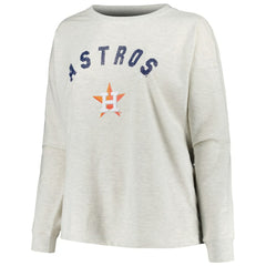 Oatmeal Houston Astros Profile Women's Plus Size French Terry Pullover Sweatshirt