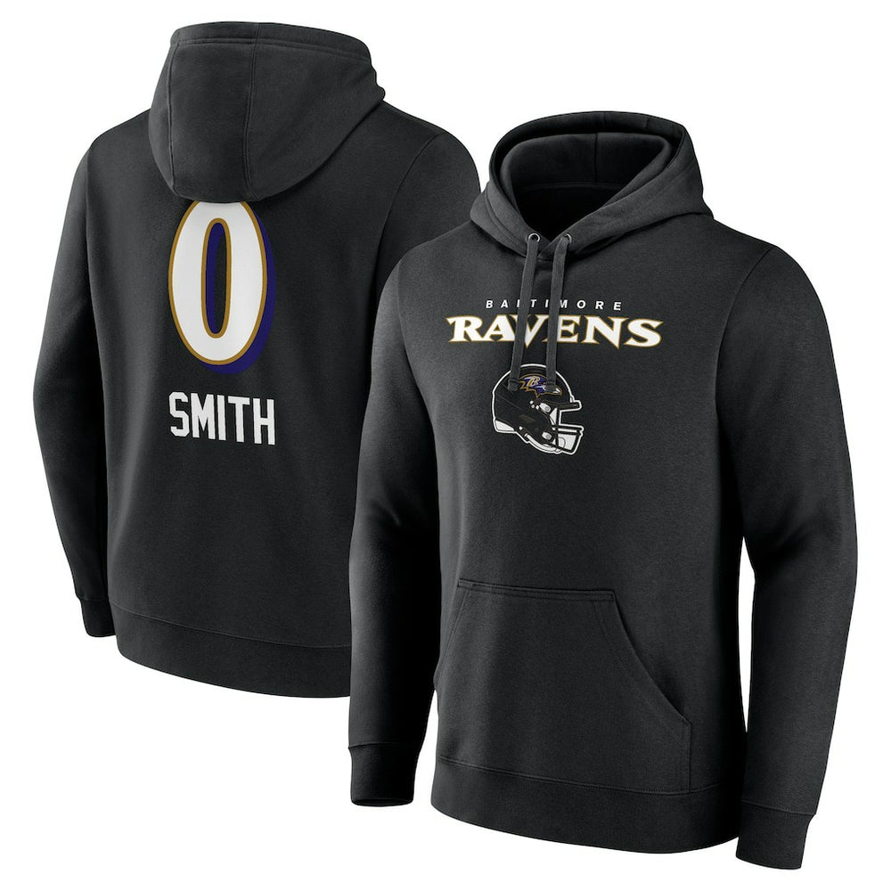 Roquan Smith Team Wordmark Player Name & Number Pullover Hoodie - Baltimore Ravens Hoodies