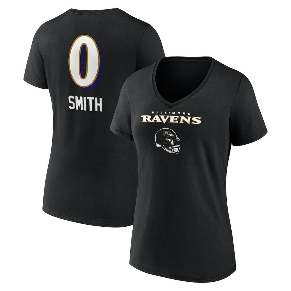 Roquan Smith Women's Team Wordmark Player Name & Number V-Neck T-Shirt - Baltimore Ravens T-shirts
