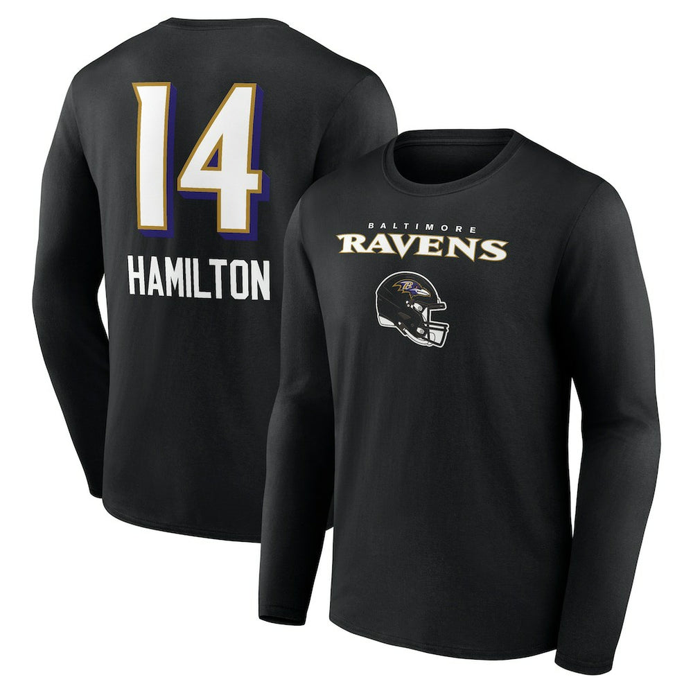 Kyle Hamilton Team Wordmark Player Name & Number Long Sleeve T-Shirt - Baltimore Ravens T-shirts