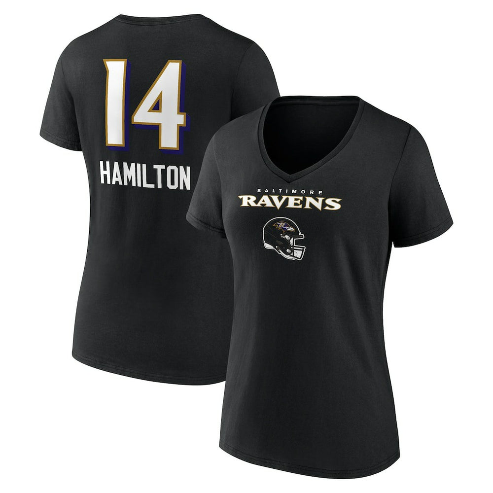 Kyle Hamilton Women's Team Wordmark Player Name & Number V-Neck T-Shirt - Baltimore Ravens T-shirts