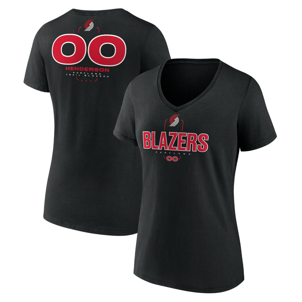 Scoot Henderson Portland Trail Blazers Women's Behind The Back Name & Number V-Neck T-Shirt