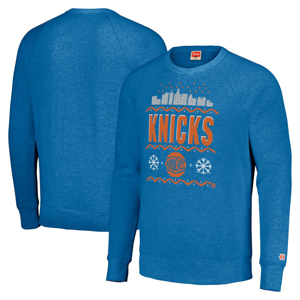 New York Knicks Homage Unisex Holiday Raglan Pullover Sweatshirt