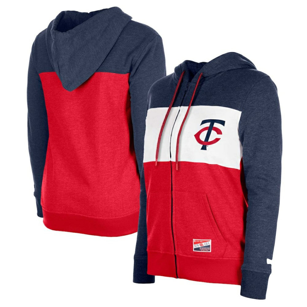 Navy Minnesota Twins New Era Women's Color Block Full-Zip Hoodie Jacket