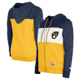 Navy Milwaukee Brewers New Era Women's Color Block Full-Zip Hoodie Jacket