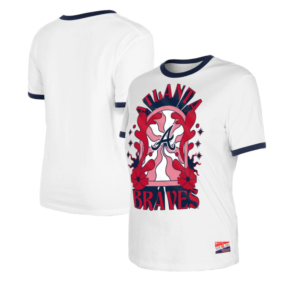 White Atlanta Braves New Era Women's Oversized Ringer T-Shirt