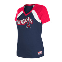 Navy Los Angeles Angels New Era Women's Heathered Raglan V-Neck T-Shirt