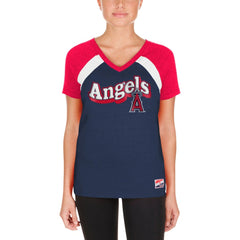 Navy Los Angeles Angels New Era Women's Heathered Raglan V-Neck T-Shirt