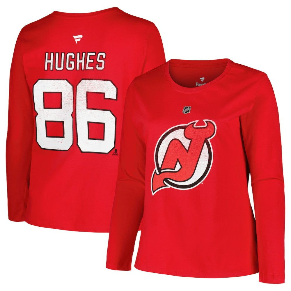 NHL New Jersey Devils Profile Women's Plus Size Distressed Printed Name & Number Long Sleeve T-Shirt