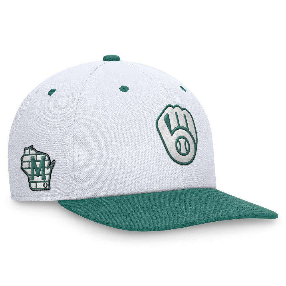 White/Green Milwaukee Brewers Nike Bicoastal Two-Tone Pro Performance Snapback Hat