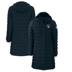 Navy Milwaukee Brewers Cutter & Buck Women's Mission Ridge Repreve Eco Insulated Full-Zip Long Puffer Jacket