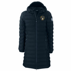 Navy Milwaukee Brewers Cutter & Buck Women's Mission Ridge Repreve Eco Insulated Full-Zip Long Puffer Jacket