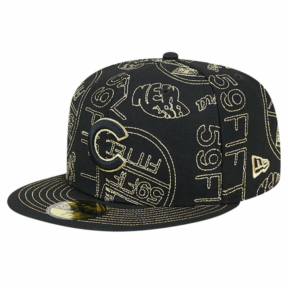 Black Chicago Cubs New Era 59FIFTY Day Allover Fitted Hat