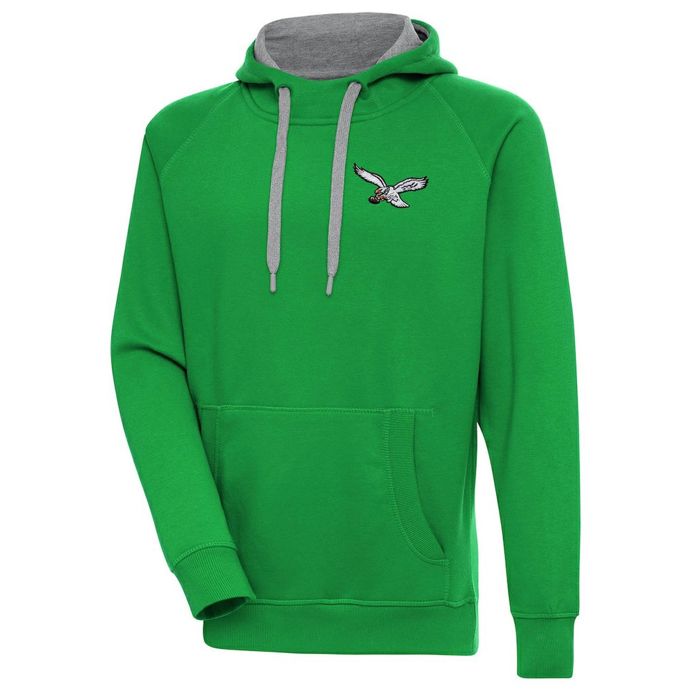 Antigua Throwback Logo Victory Pullover Hoodie - Philadelphia Eagles Hoodies